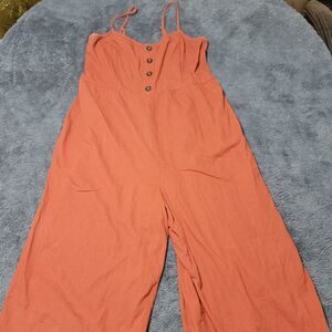 Women’s Rust Orange Wide-Leg Jumpsuit with Buttons